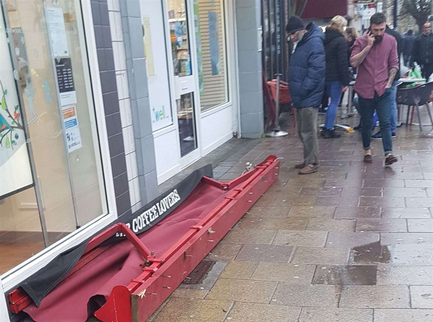 The shop awning which fell outside Costa in Gillingham High Street. Picture: Bobby Lockwood