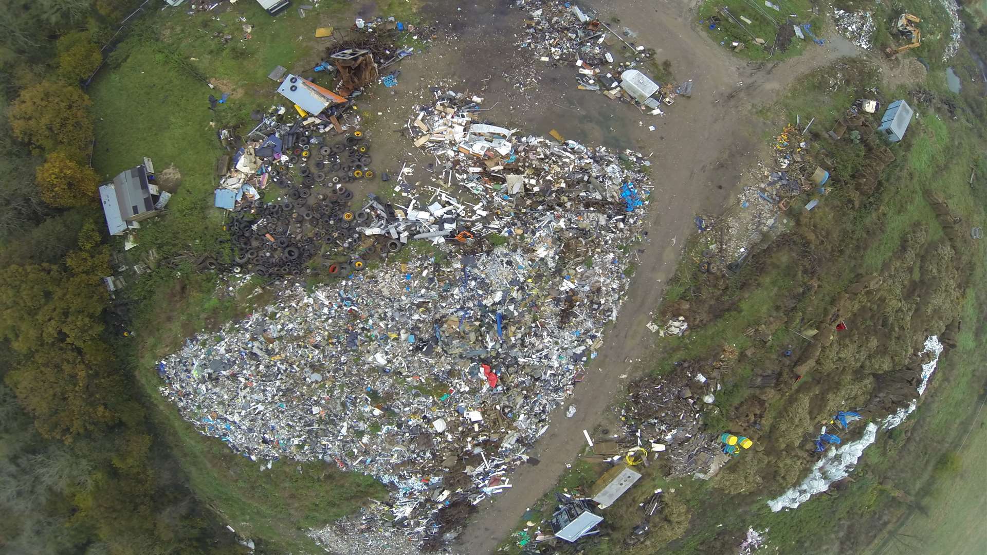 An aerial view of the illegal rubbish dump at Larkey Wood Farm