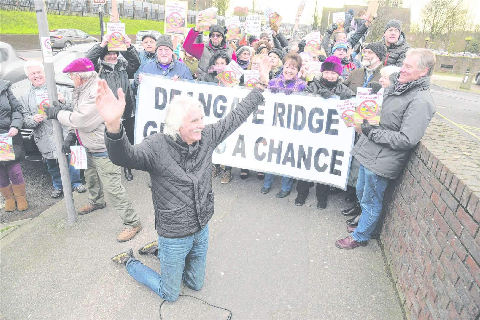 George Crozer leads the protest against the closure of Deangate Ridge Golf Course outside the Medway Council offices in Gun Wharf back in 2018. Picture: Chris Davey