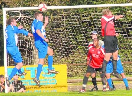 Goalmouth action from Chatham's defeat against Maldon Town. Picture: Barry Crayford
