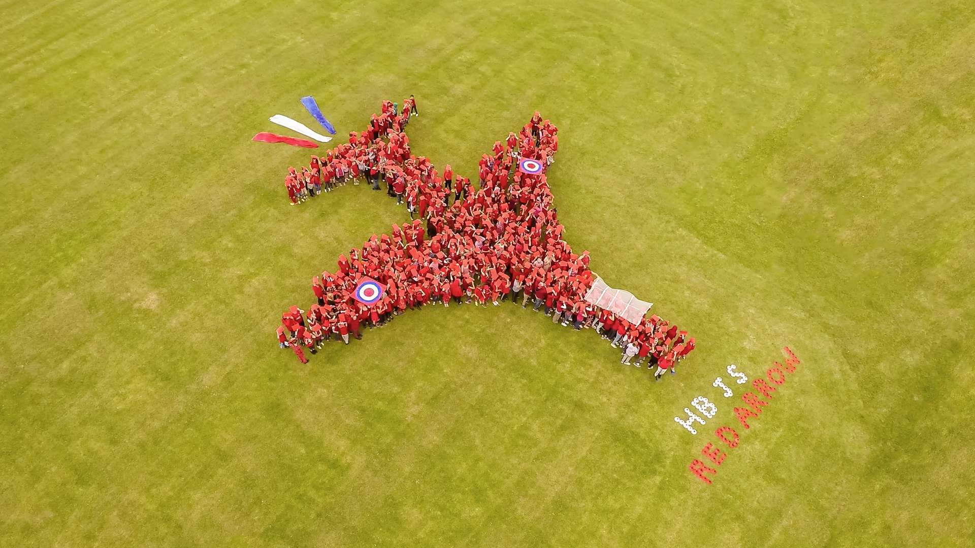 Hundreds of children formed a Red Arrow at Herne Bay Juniors. Picture by Stuart Blackledge