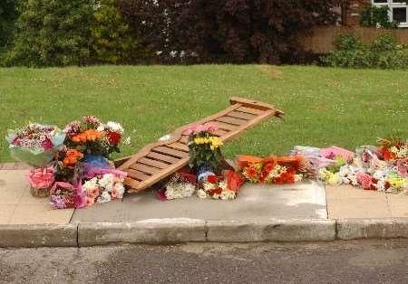 The damaged memorial bench for car crash victim Sammy Parker. Picture: JIM RANTELL