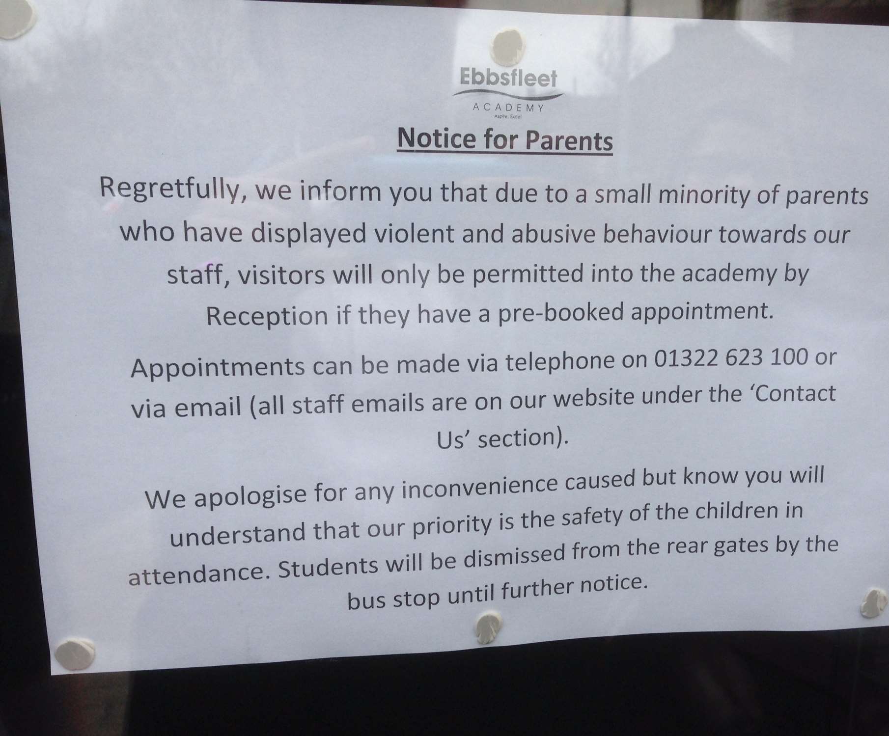 The notice at the school