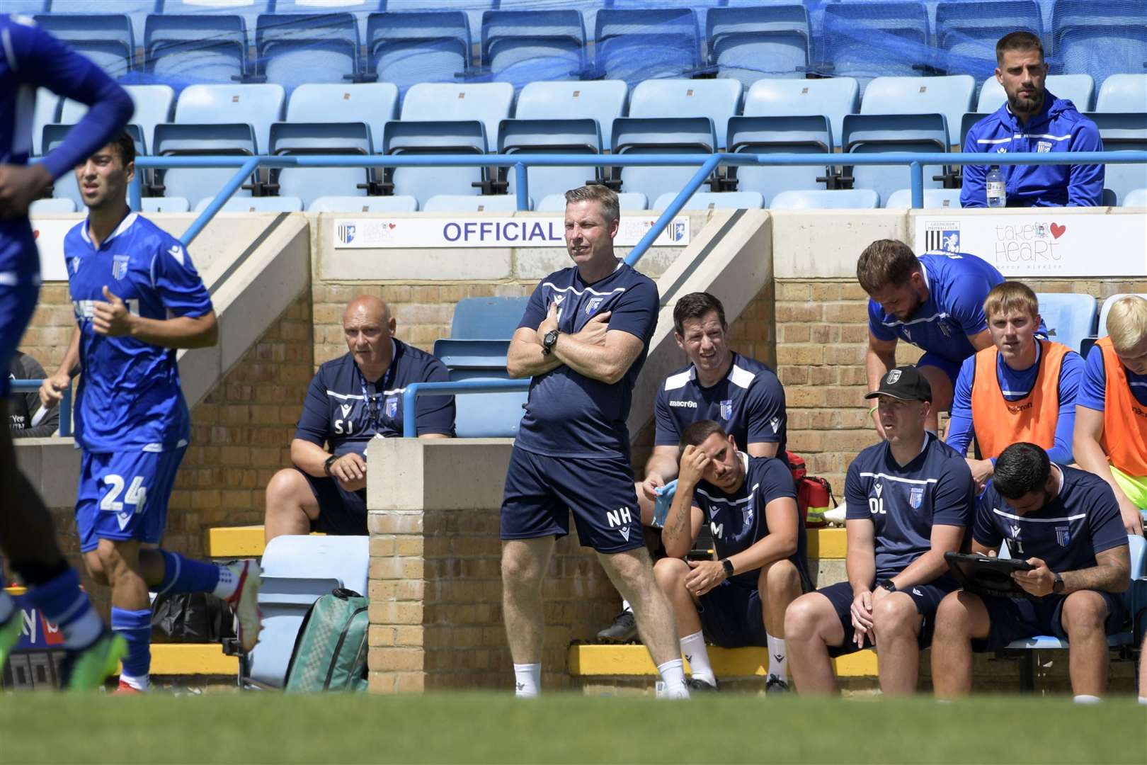 Neil Harris watches the action at Priestfield as Gills take on Portsmouth Picture: Barry Goodwin