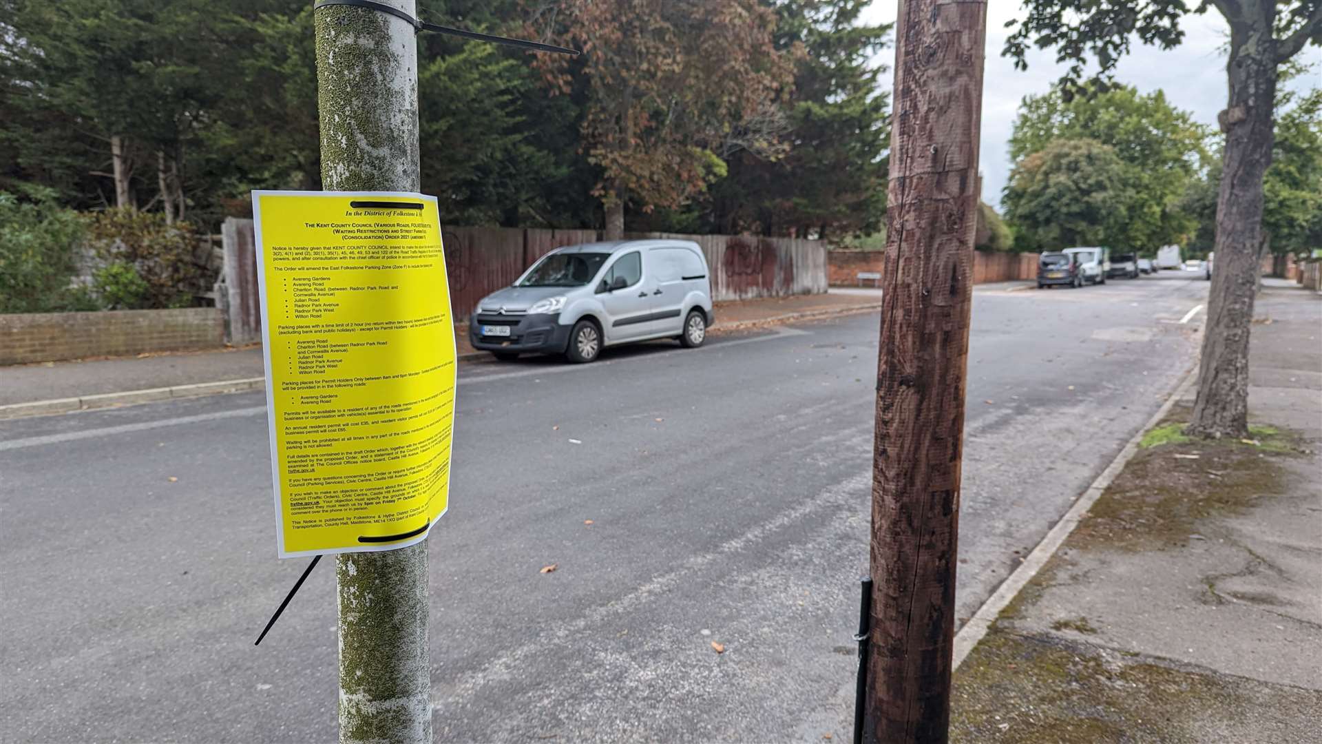 A notice alerting residents to the proposed parking restrictions