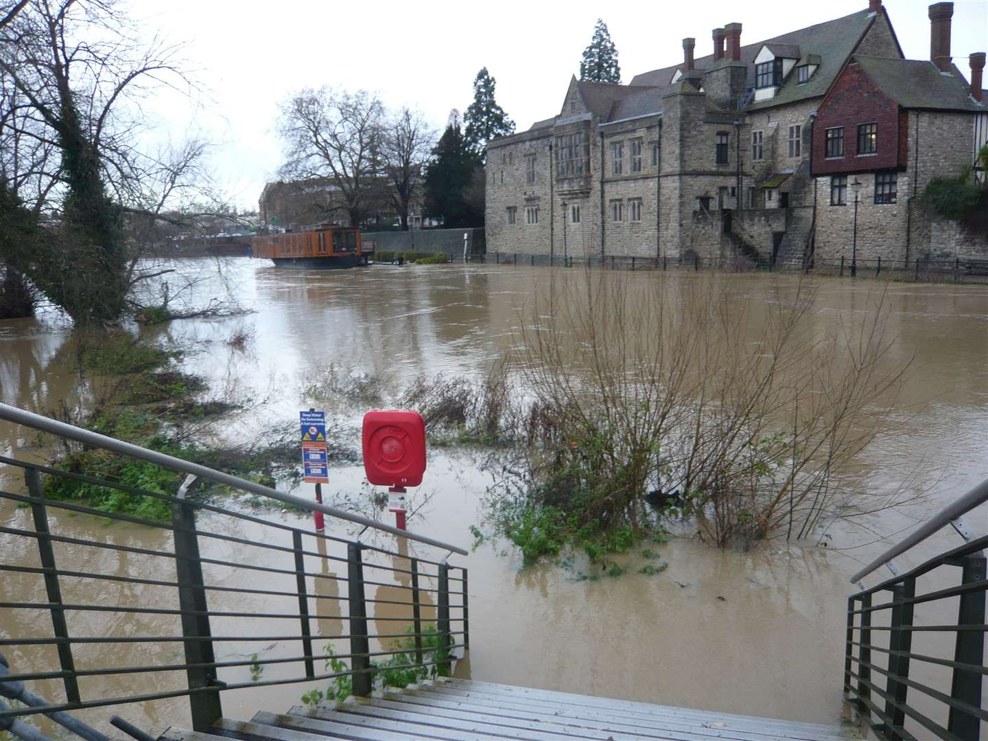 The flooded River Medway in the Lockmeadow area and near the bridge system in Maidstone