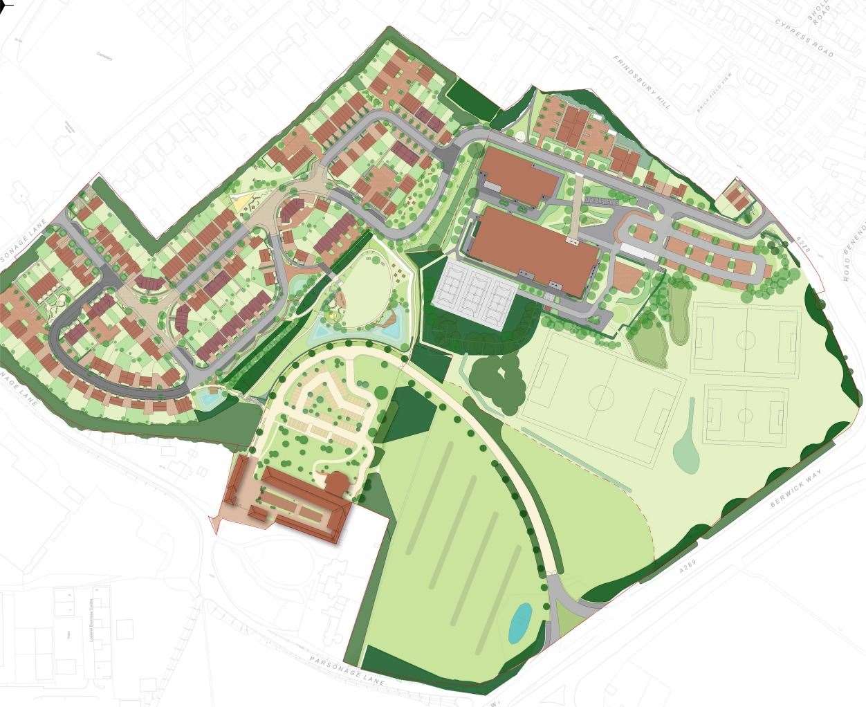 A site overview showing the secondary school, housing estate, and wedding venue. Picture: Ares Landscape Architects