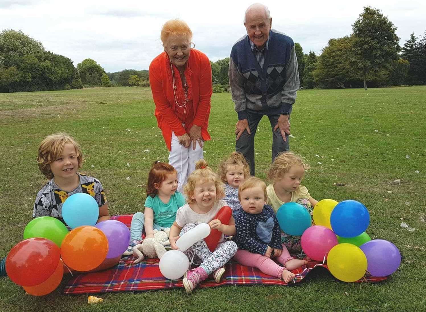 Geoff and Betty Cloke, from Longfield, pictured with some of their great-grandchildren