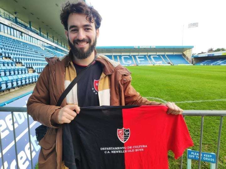 Alejandro Conta, at Priestfiled Stadium with a Newell's Old Boys shirt. Image supplied by Alejandro Conta