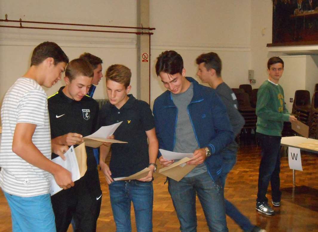 Students at Tunbridge Wells Grammar School for Boys receive their results