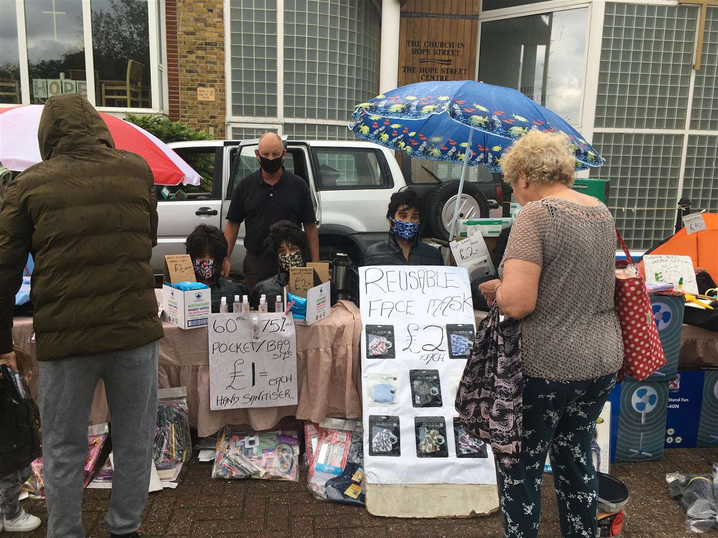 A market trader in Sheerness has plenty of face masks for sale