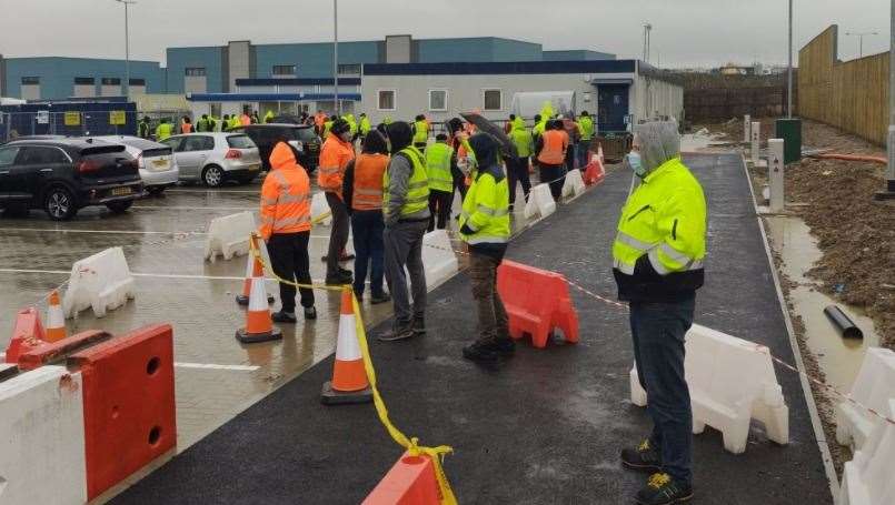Lorry drivers were left queueing in the rain when the government used the site for customs checks at the start of the year. Picture: Filip Bednarkiewicz