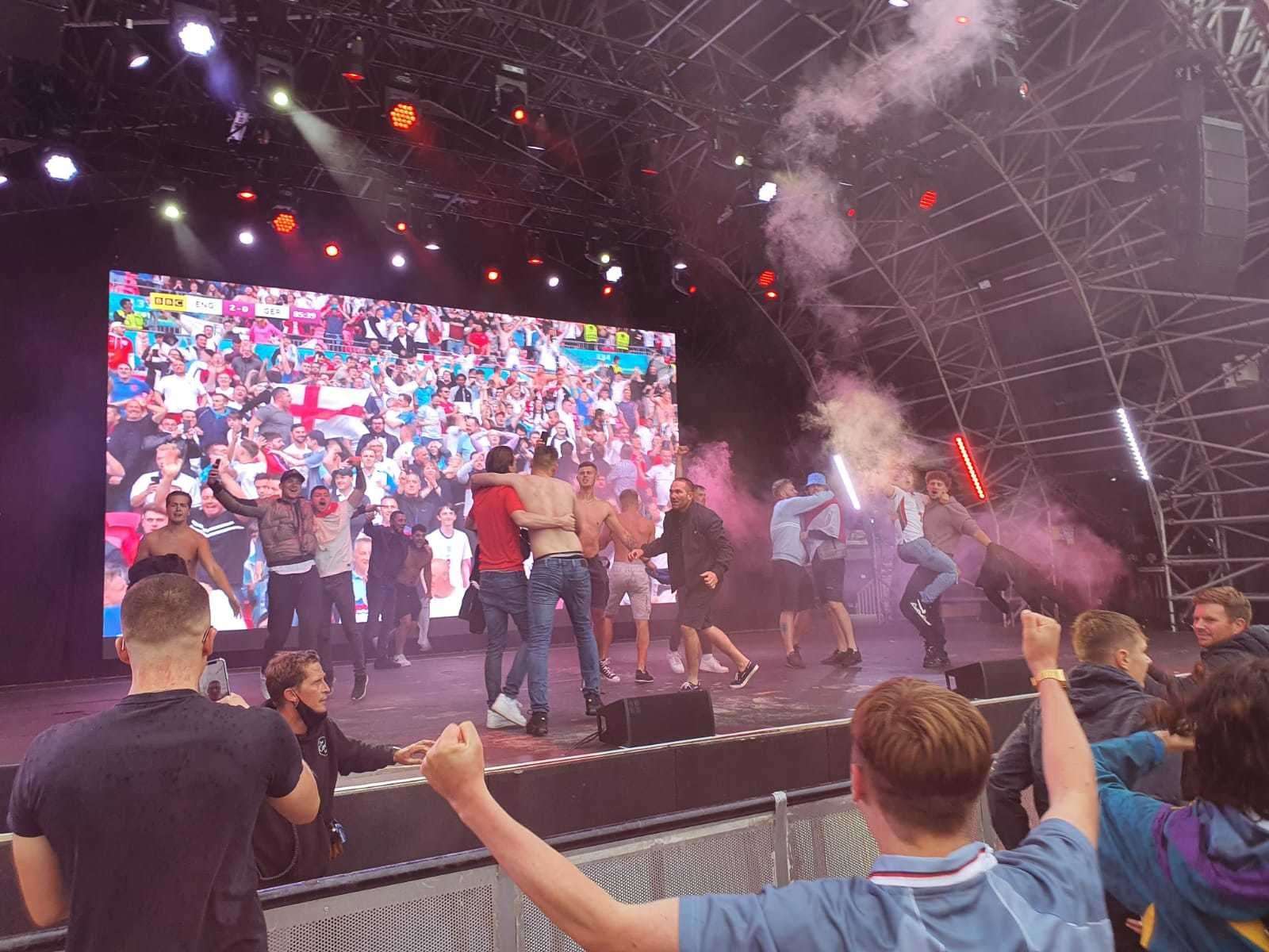Fans on stage at Dreamland as England saw out their 2-0 win