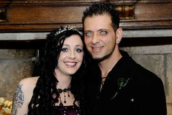 Chris Cini and his wife Tracy keep nine snakes at their home in Larkfield. This is the first time one has gone missing. The couple are pictured on their Zombie wedding day.