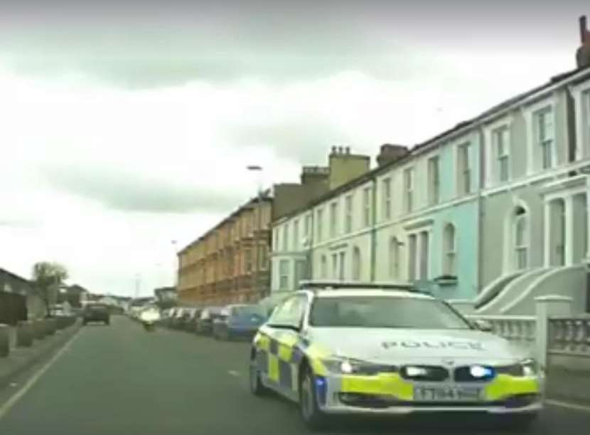 Footage caught on a dashcam shows a police car and bike chasing a BMW along Marine Parade, Sheerness