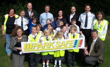 Sponsors and organisers of Parksafe in Ashford join children from Furley Park School for the launch of the campaign.