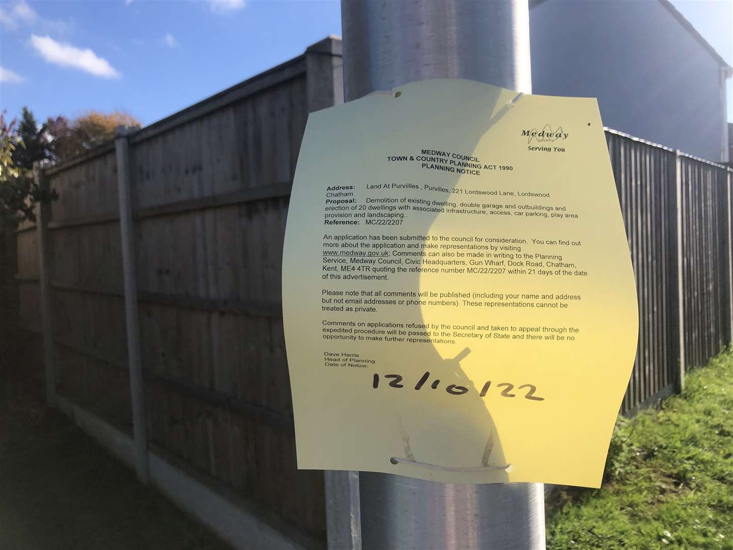 Planning notice in Setford Road asking for residents' views