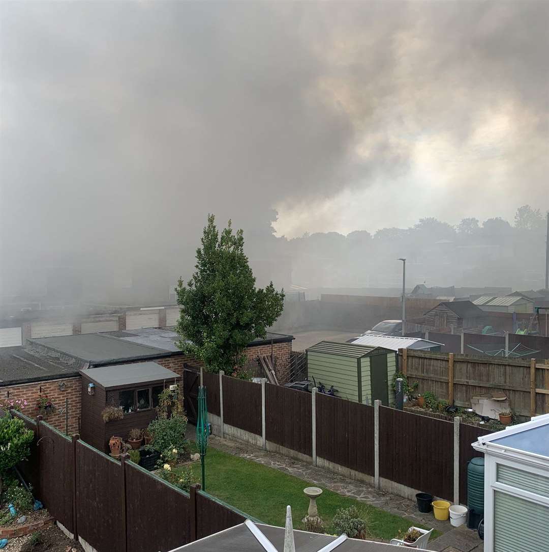 Black plumes of smoke could be seen following the fire in Moyle Close, in Rainham Photo: Linzi Coulter