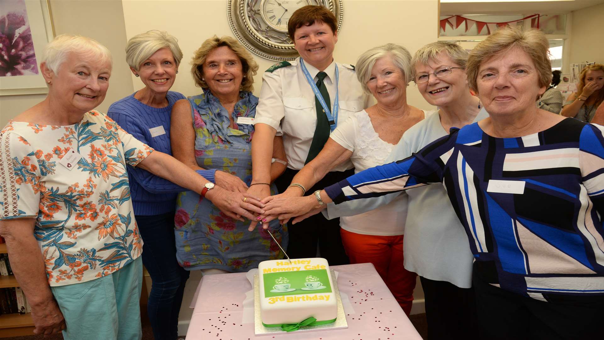 Volunteers Pauline Granger, Julie West, Veronica McGannon, Jackie West, Carole Farlow, Penny Spules and Sue Scott at the 3rd anniversary celebration of the Hartley Memory Cafe