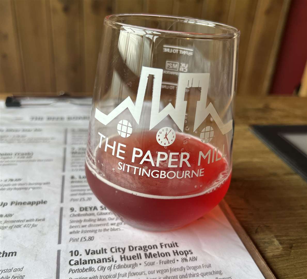 The dragon fruit beer at The Paper Mill micro-pub in Sittingbourne
