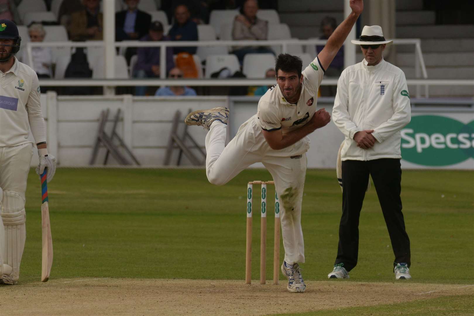 Kent's Grant Stewart bowling during last season's County Championship match against Glamorgan. Picture: Chris Davey