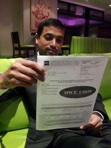 Kiron Haque, of Spice Fusion, with the fake invoice