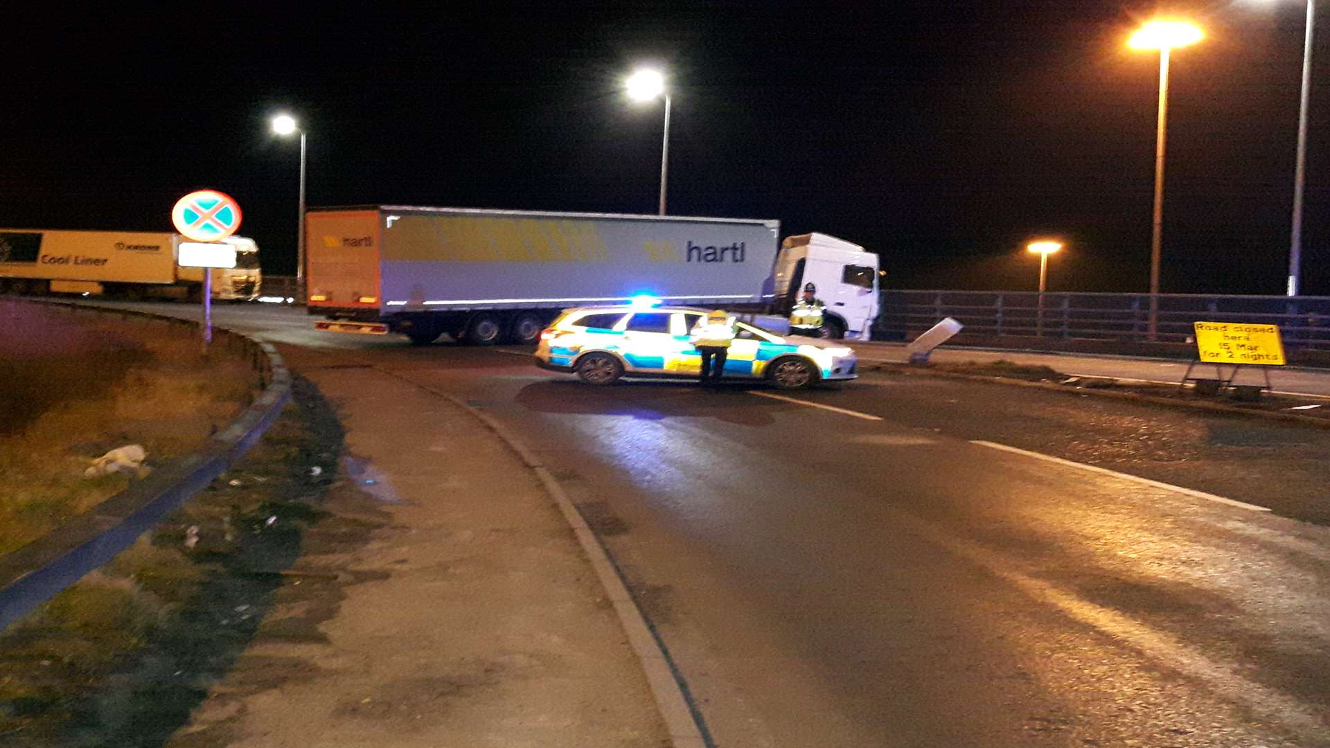 A lorry had jacknifed in Jubilee Way, near to the entrance of the docks. Picture: Sam Lennon
