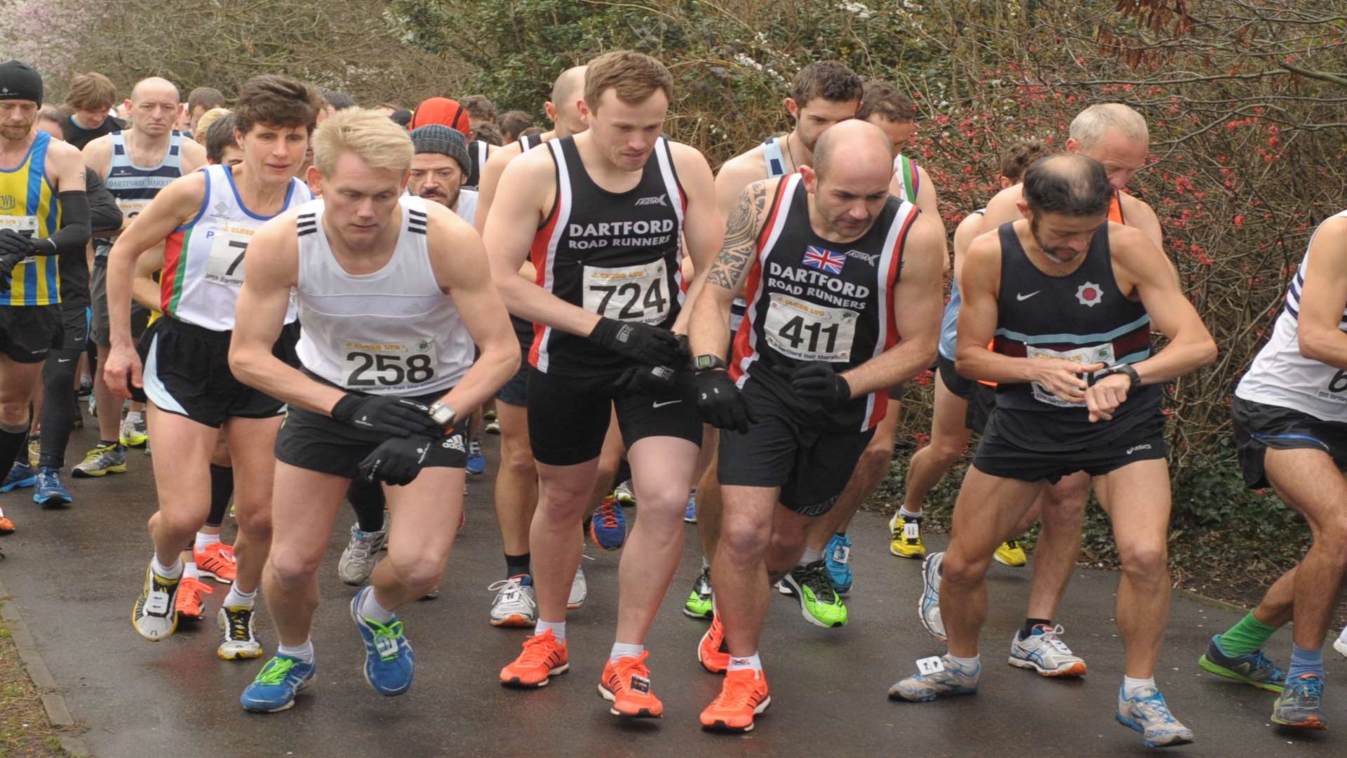 Athletes prepare for the off at Sunday's Dartford Half-Marathon Picture: Steve Crispe