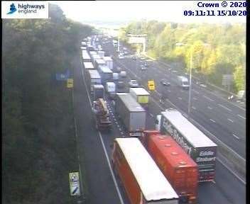 Delays approaching the Dartford Tunnel after a crash on the M25 in Essex Picture: Highways England