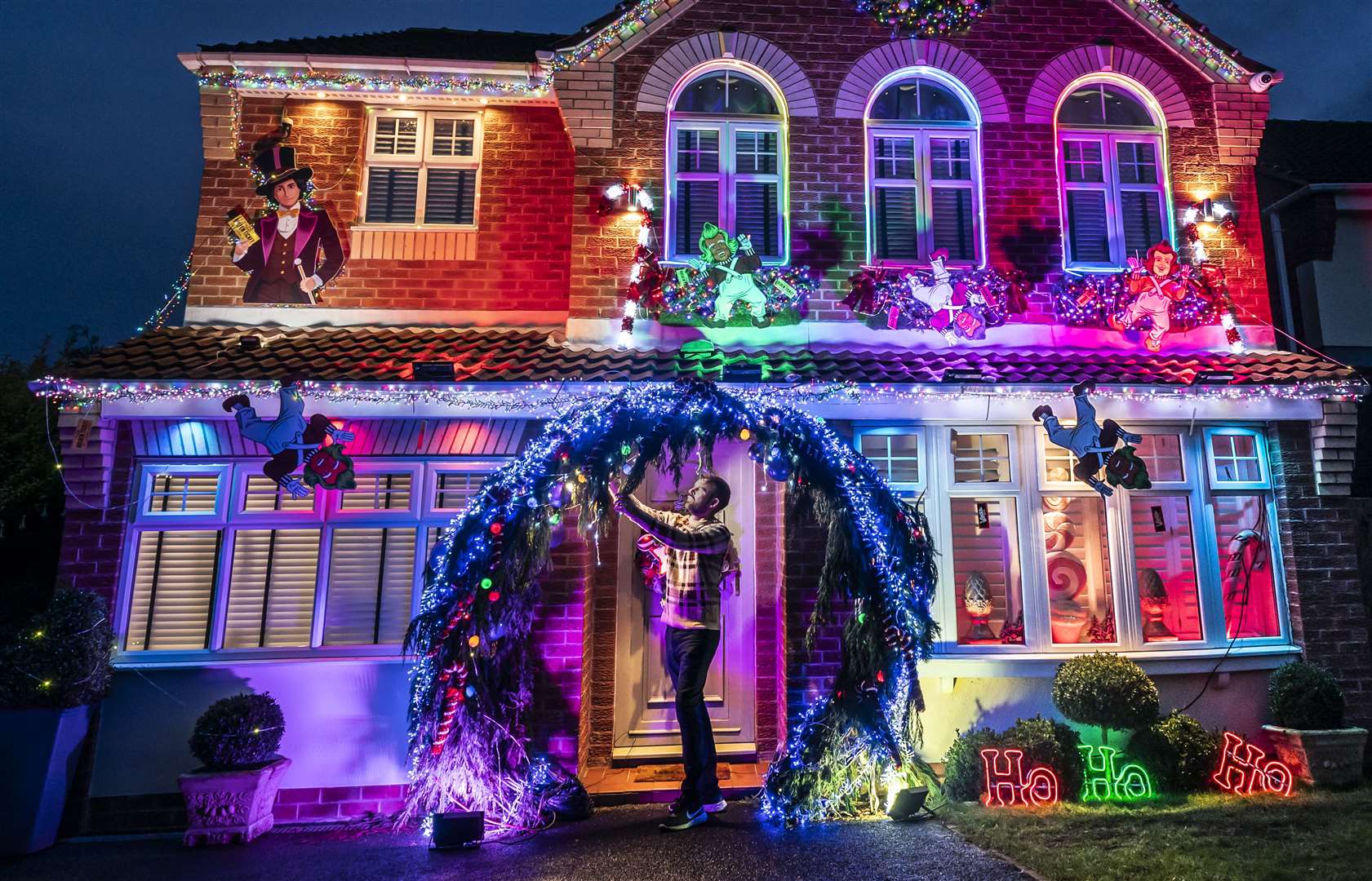 Michael and Paul Fenning have delighted their neighbours with themed displays over the years and this year opted for a sweet Wonka Christmas in celebration of the new film (Danny Lawson/PA)