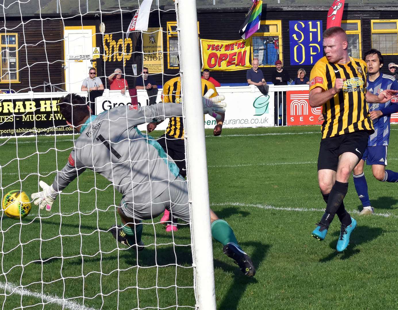 Scott Heard slots home during the win over Brightlingsea Regent. Picture: Randolph File