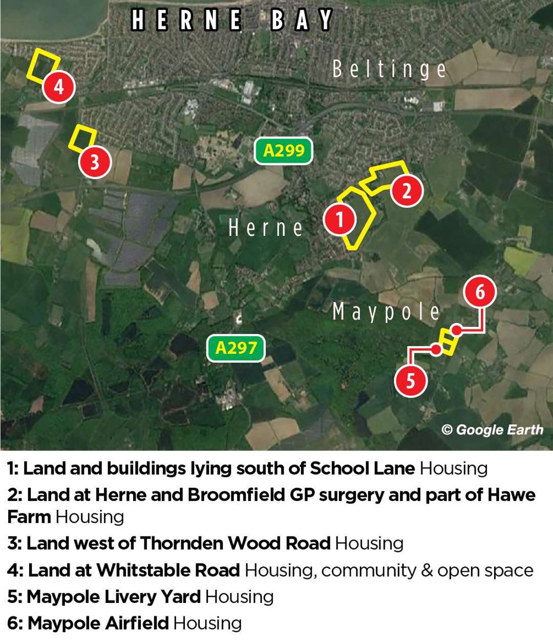 The largest sites so far put forward for the next Local Plan in Herne Bay