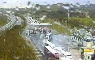 Queues at the Eurotunnel terminal in Folkestone this morning. Picture: National Highways