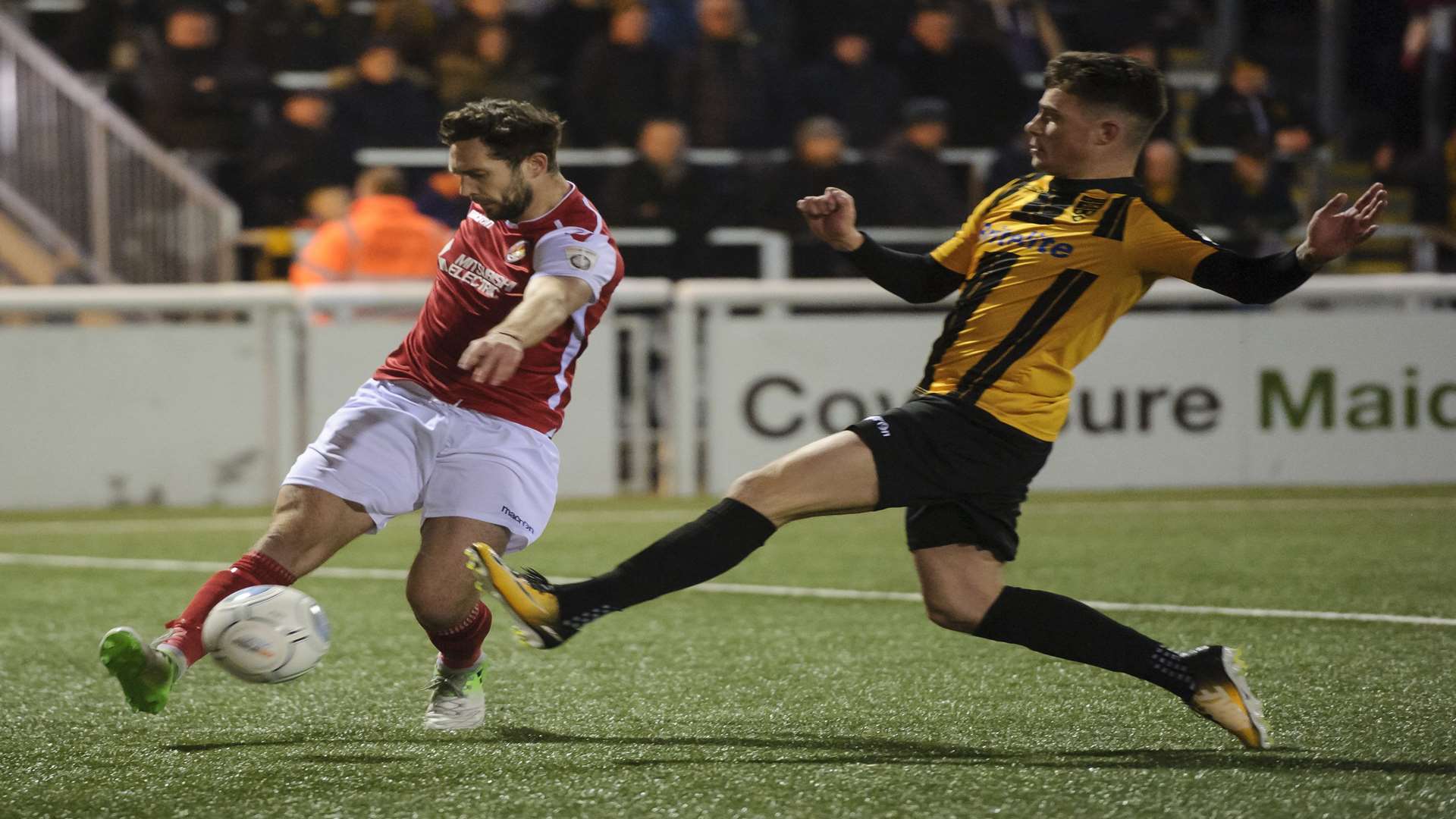Dean Rance clears the ball during Ebbsfleet's win at Maidstone Picture: Andy Payton