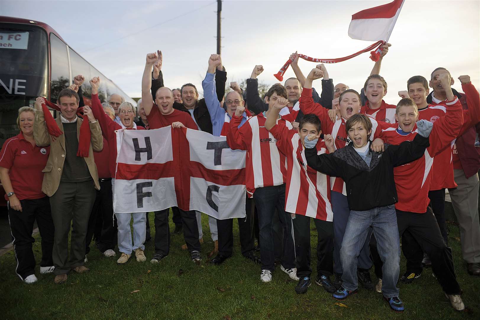 Hythe fans show their support ahead of their match at Hereford in the FA Cup Picture: Barry Goodwin