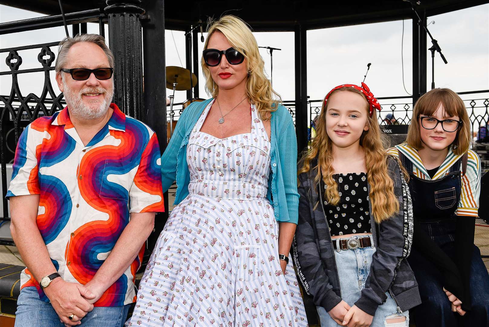 Jim Moir (aka Vic Reeves) with Nancy Sorrell and twins Lizzie and Nell at The Deal Classic Motor Show. Picture: Alan Langley (11133568)