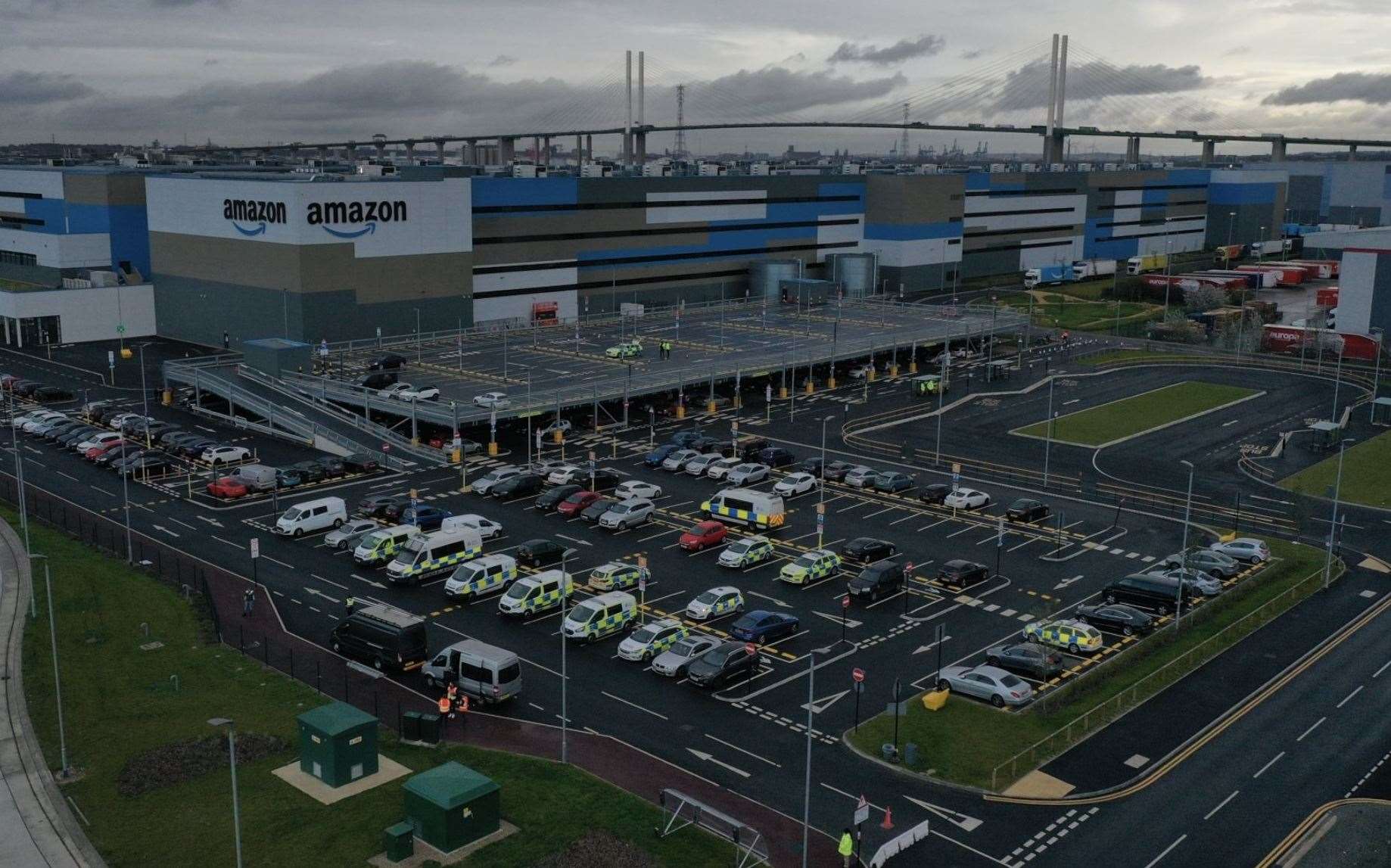Extinction Rebellion protesters are demonstrating at Amazon's giant new Dartford Warehouse. Photo: UKNIP