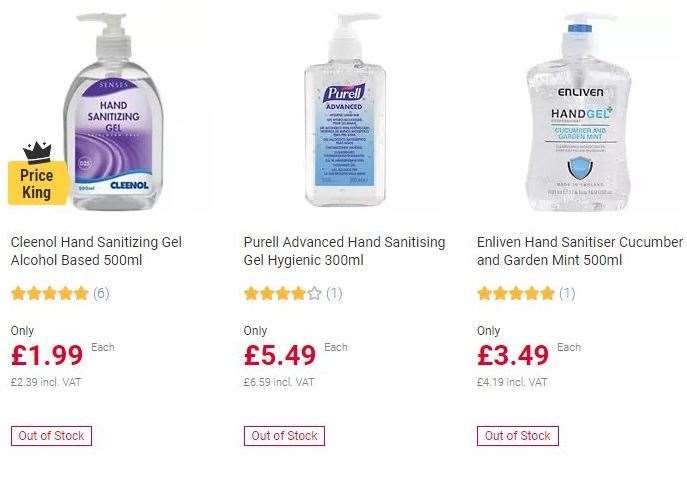 Many types of hand sanitiser sold by Viking are out of stock