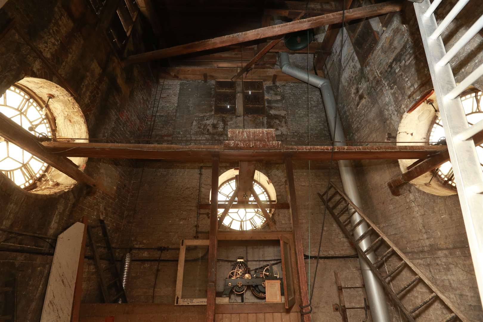 Inside the clock tower before its renovation