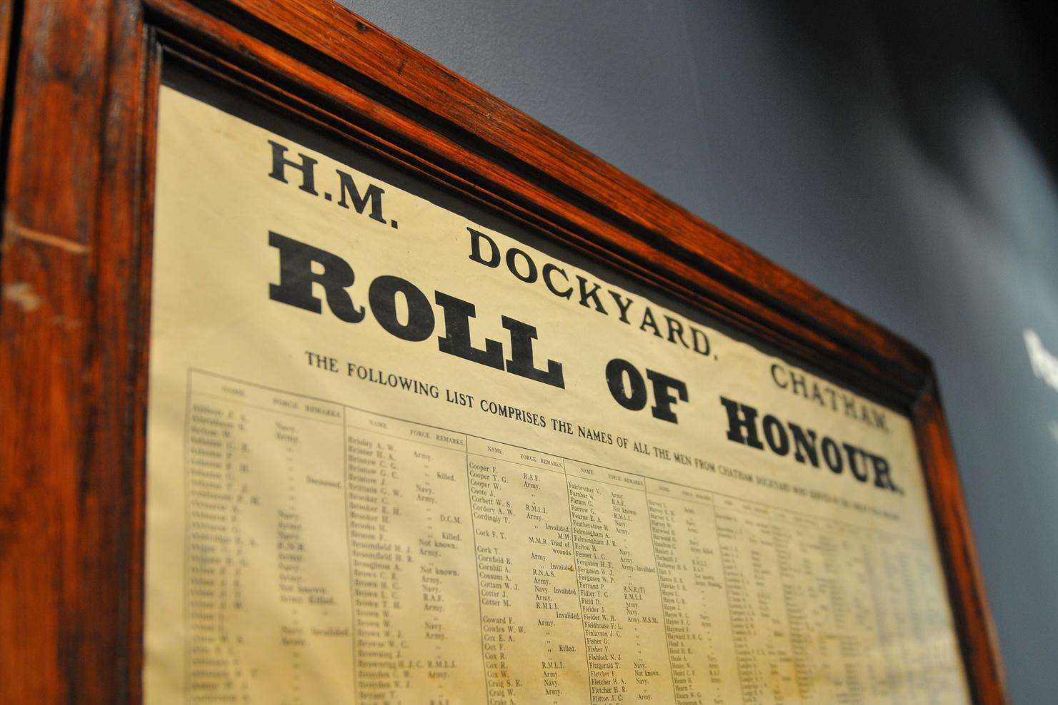 The Roll of Honour of Dockyard Workers who went off to fight in the First World War. Picture: Thomas Cogley