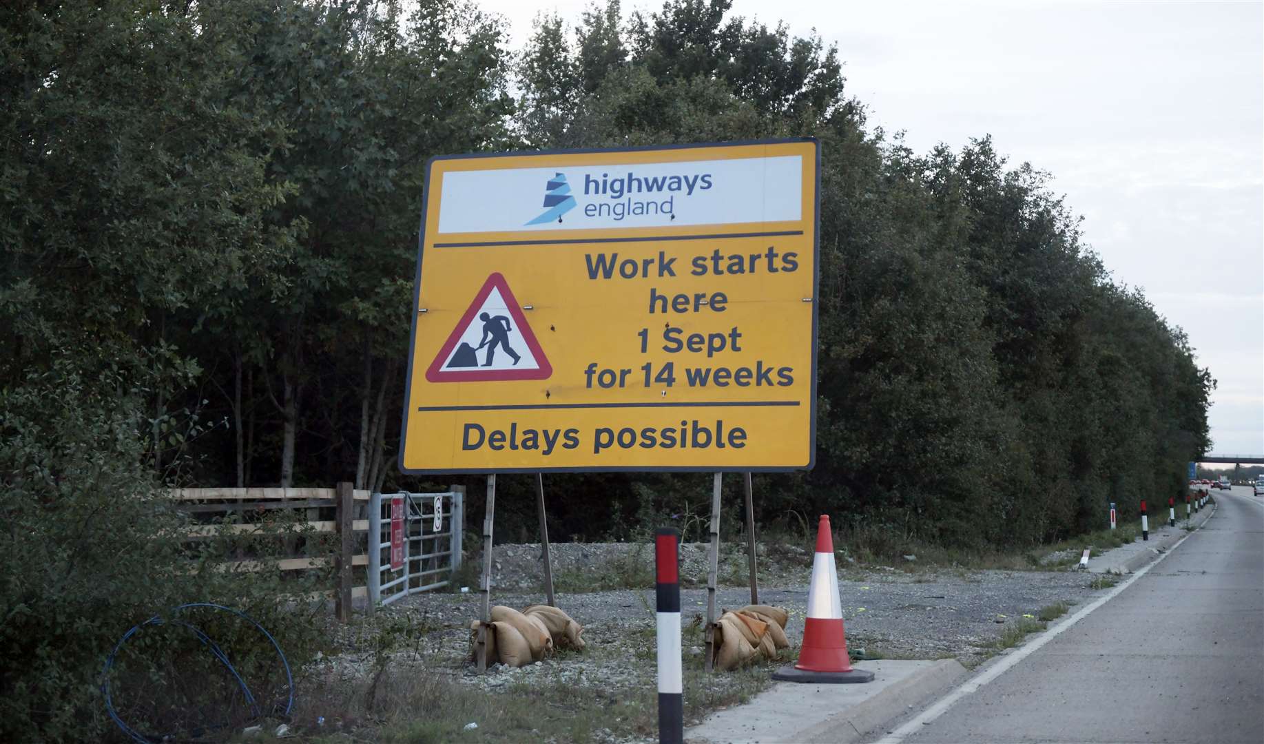 A sign showing the planned roadworks on the M20