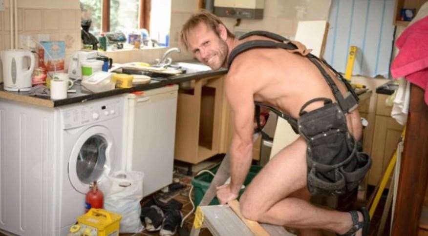 Naturist Robert Jenner works as a carpenter. Picture: SWNS