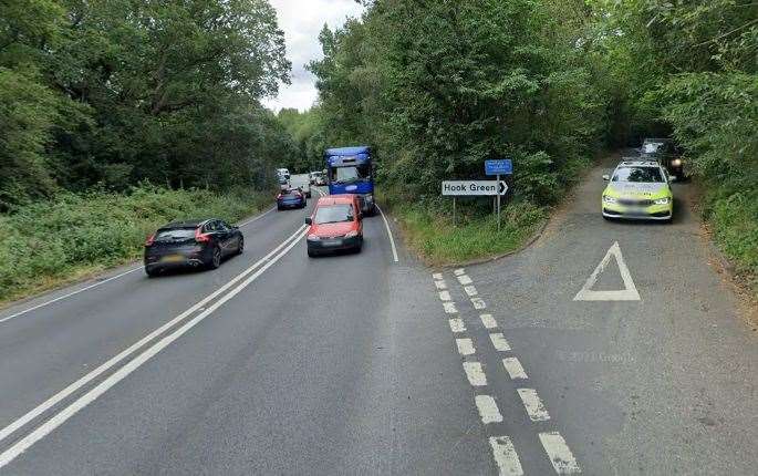 Traffic is now clearing after a multi-vehicle crash near the Hook Green turn-off in Lamberhurst, Tunbridge Wells. Picture: Google