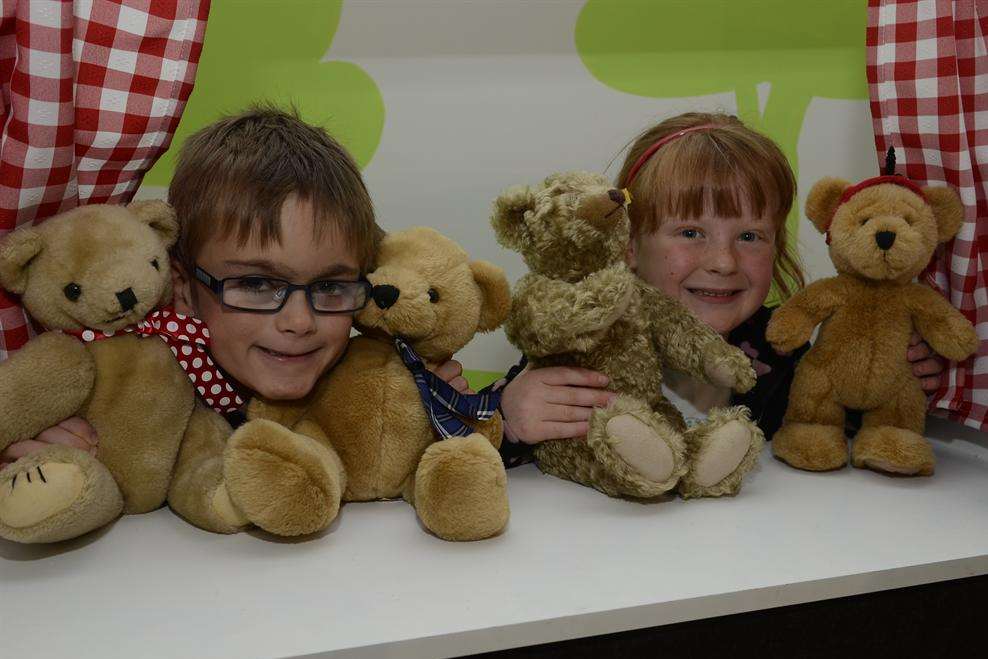 Harry Crowther, seven and Sasha Taylor-Davies, six meet some of the bears