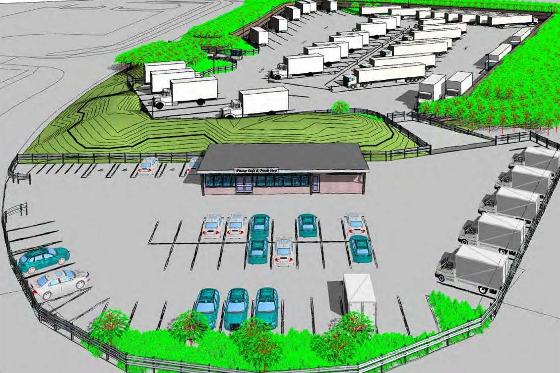 An artist's illustration of the proposed lorry park.
