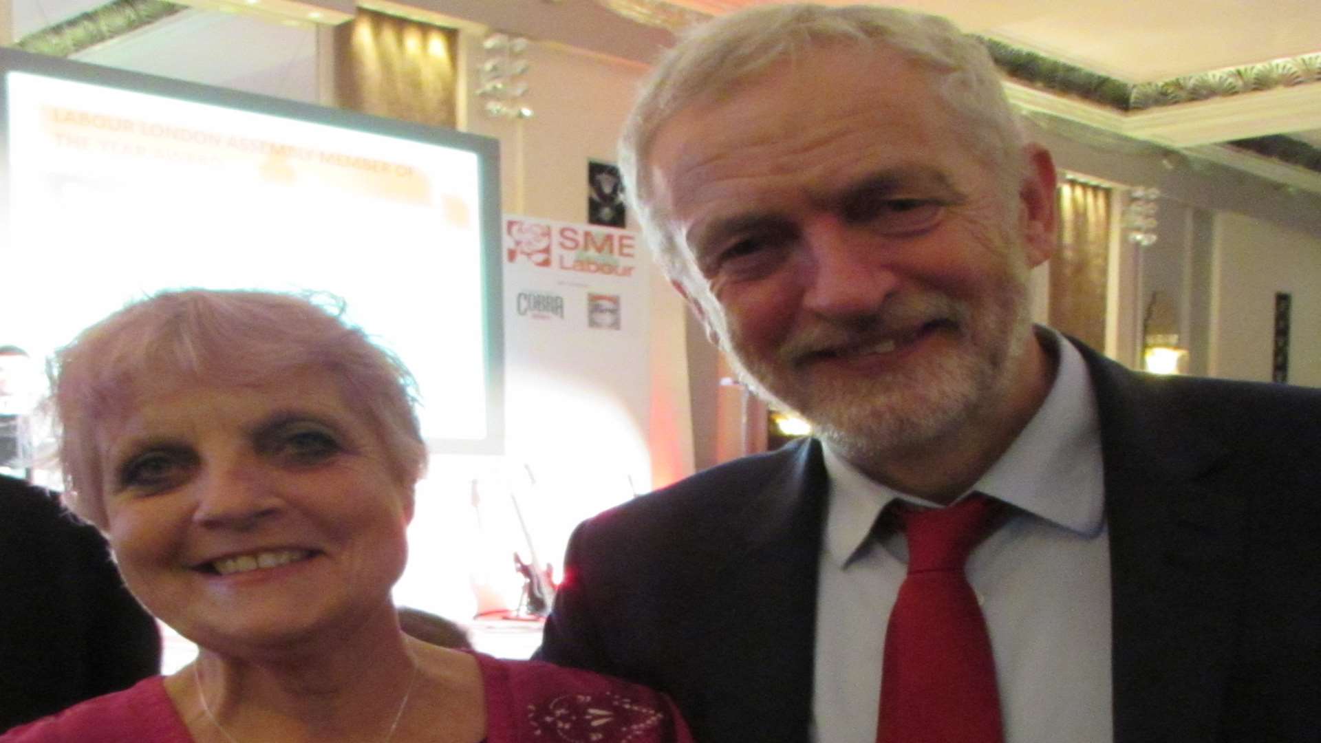 Medway councillor Pat Cooper is congratulated by Labour leader Jeremy Corbyn