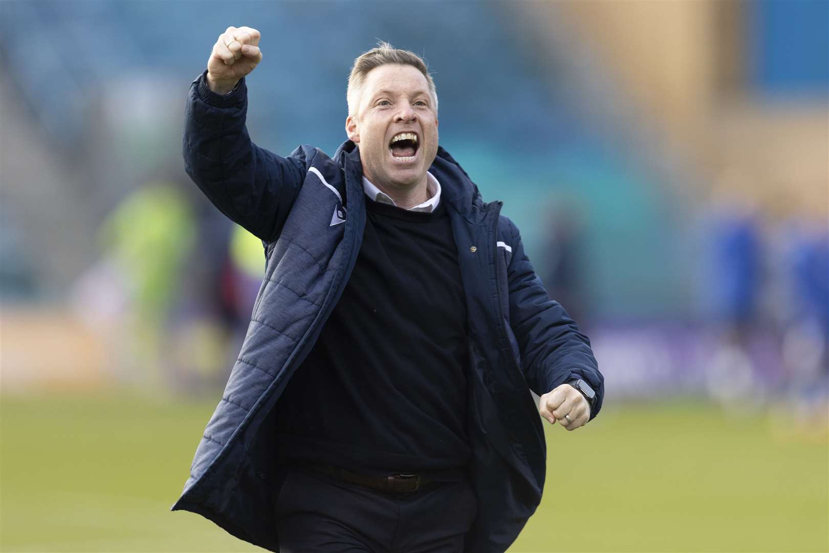 Neil Harris celebrating another home win for Gillingham