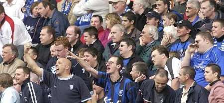 Supporters cheer on the Gills at Stoke. Picture: MATT READING