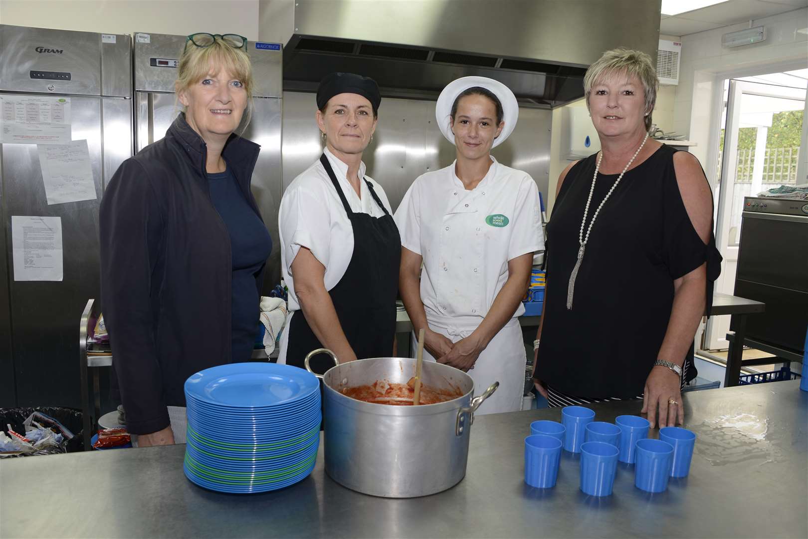 Whole School Meals celebrate 10 years of serving school dinners,from left chairman Stephanie Hayman, kitchen assistant Justine Stevens, acting cook Vikki Boyce and chief executive Julia Hallett.