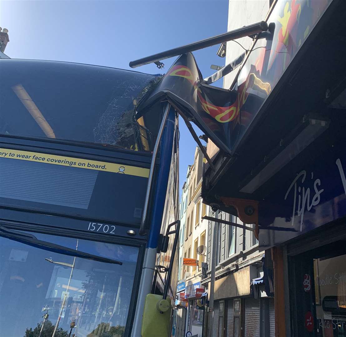 The bus hit Jolsons Party Bar yesterday afternoon. Picture: Keith Craig